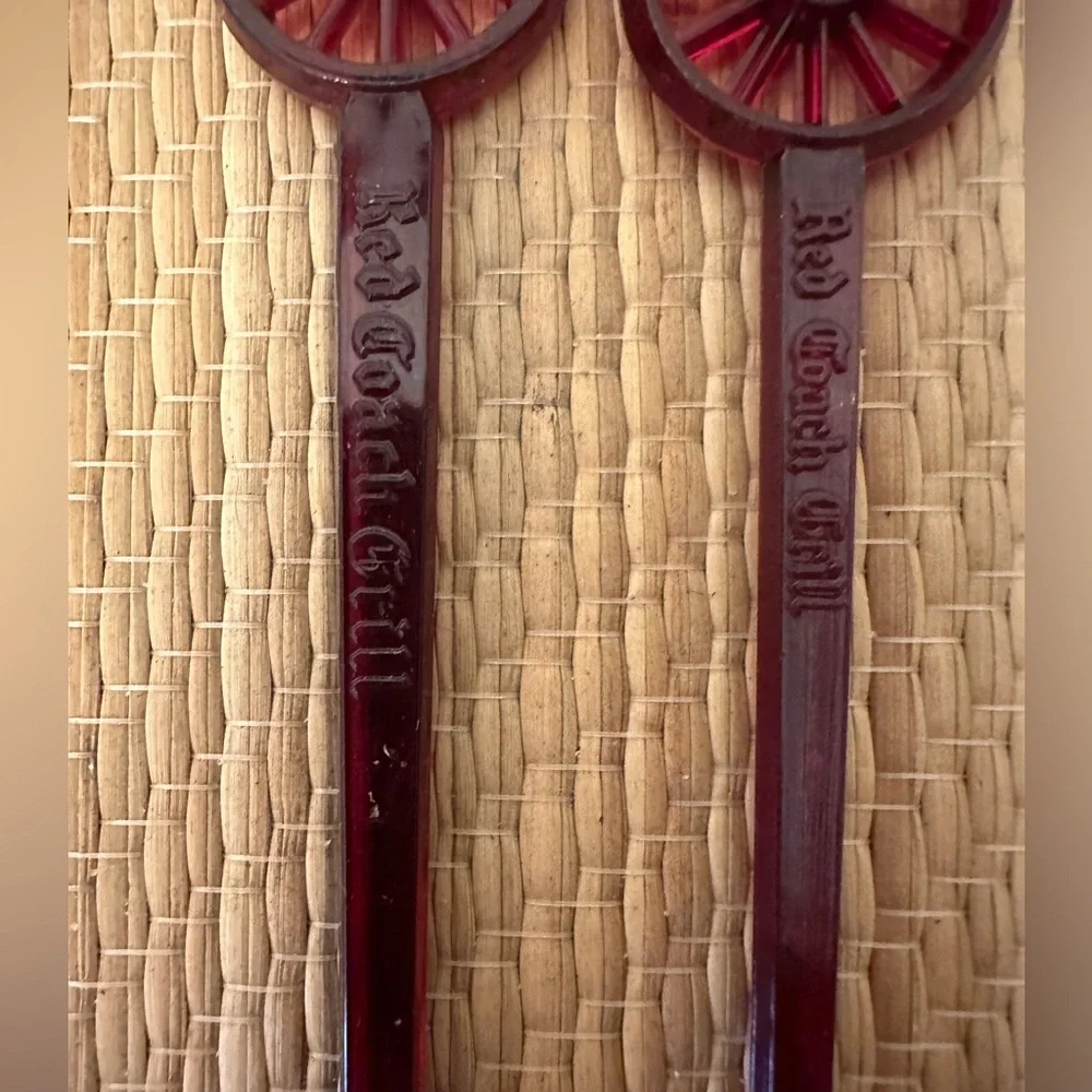 Red Coach Grill Swizzle Sticks Vintage 60s Pair